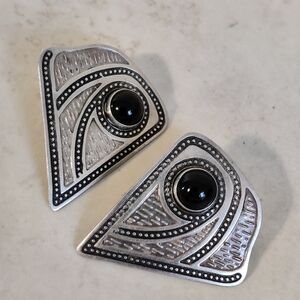 Vintage Southwestern Artisan Earrings Sterling Silver 925 Onyx
